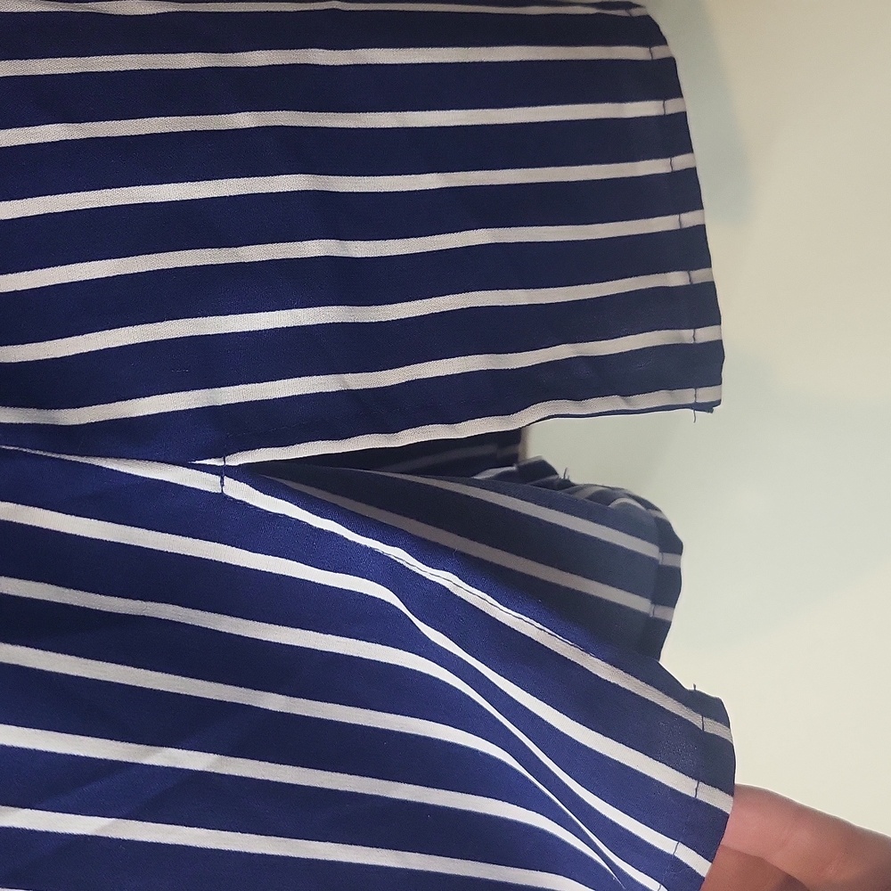 CORAL BAY Blue White Stripe Roll-Tab Pocket Blouse - Picture 7 of 12